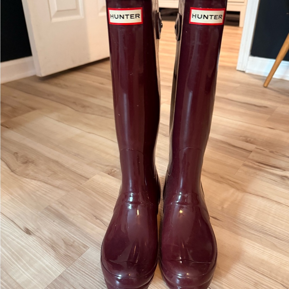 Hunter Deep Burgundy Tall Gloss Back Adjustanle Waterproof Boots